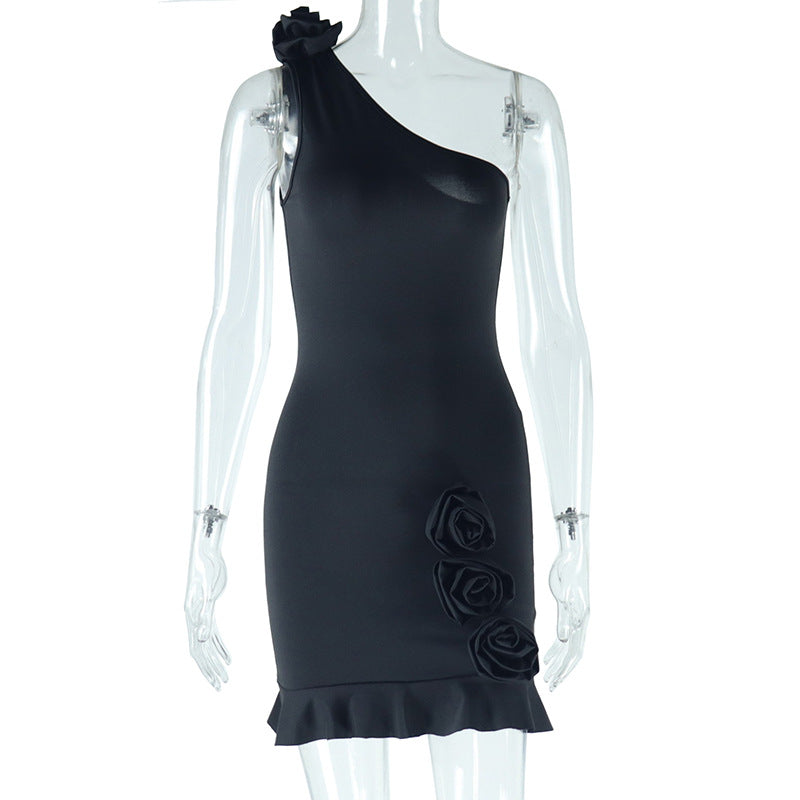 In Full Bloom One-Shoulder Ruched Bodycon Mini Dress