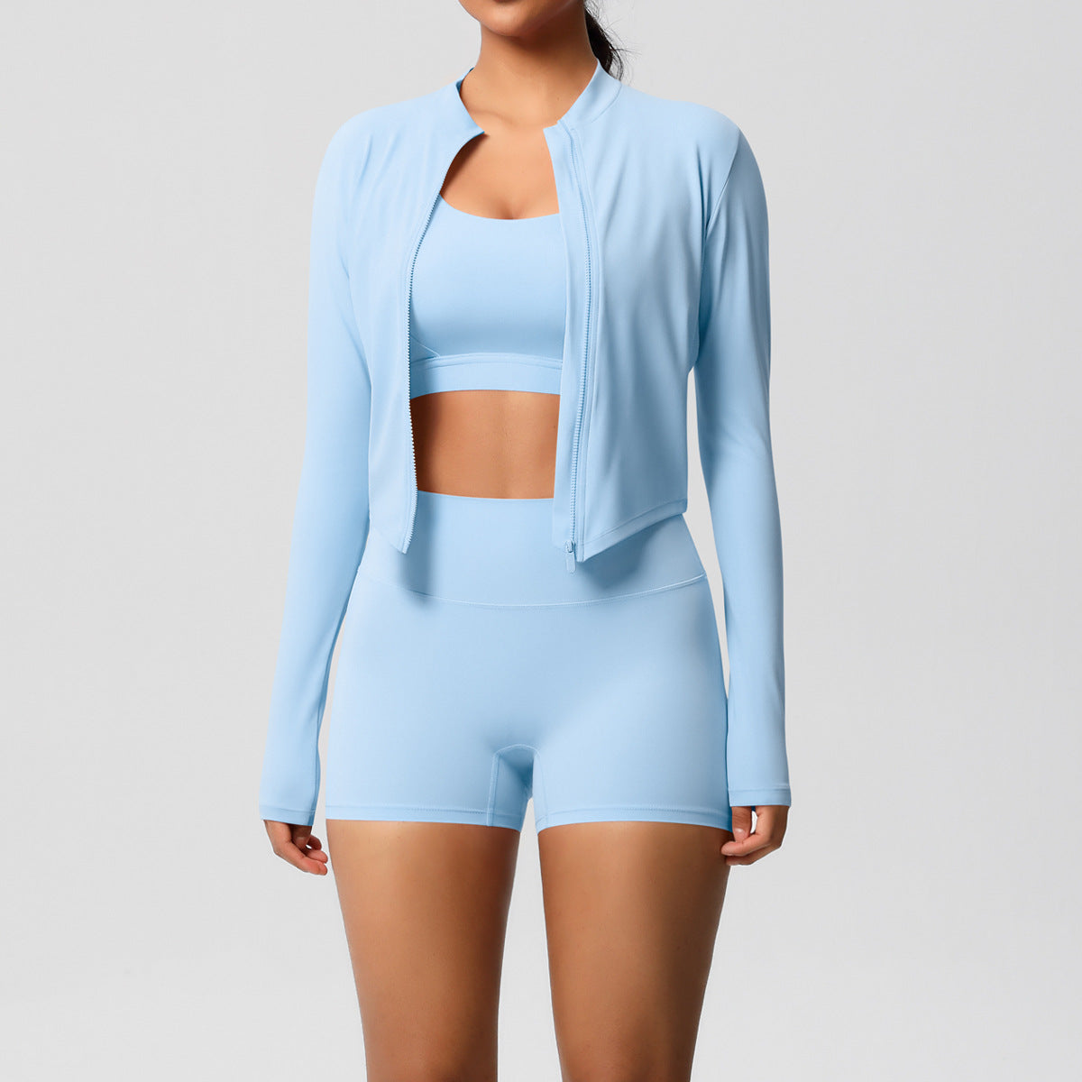 3-Piece Zip Jacket, Sports Bra & Biker Shorts Activewear Set