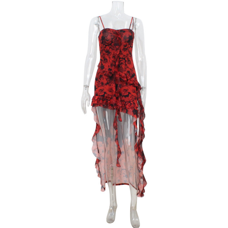 The Rose Trail Asymmetric Mesh Cami Dress
