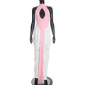 Barbie Dream Pink & White Cutout Colour-Block Halter Maxi Dress