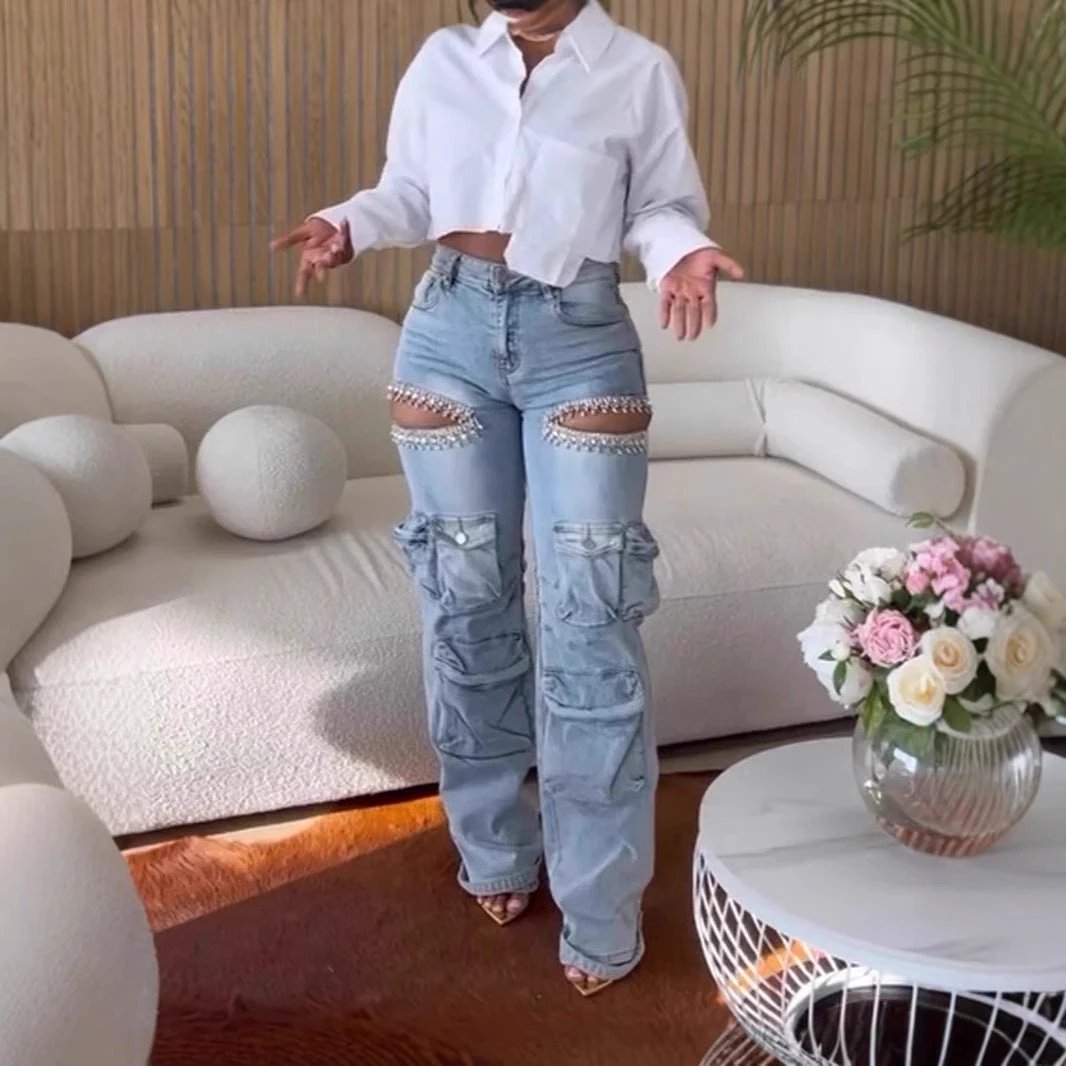 The Diamond Rebel Cutout Cargo Jeans