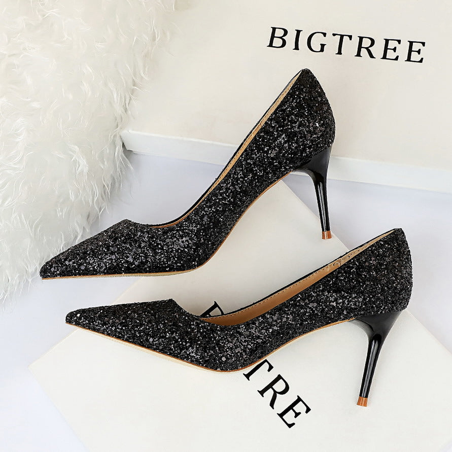 Glitter Sequin Pointed-Toe Stiletto Pump | 7cm Slim Heel & Going-Out Luxe