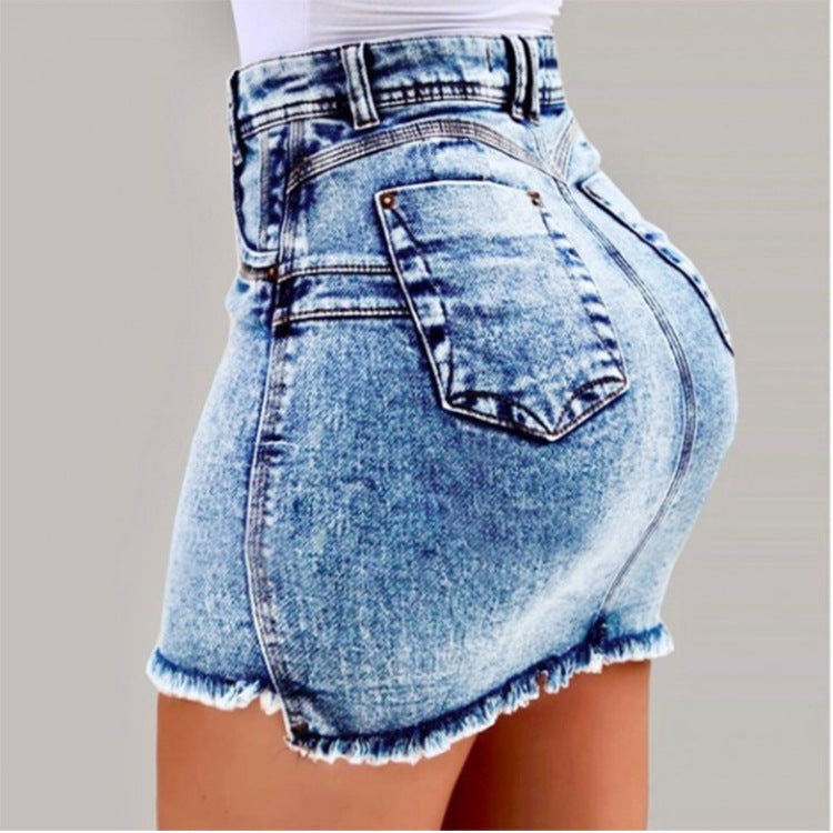 Raw Hem Acid Wash High Waist Ripped Denim Shorts