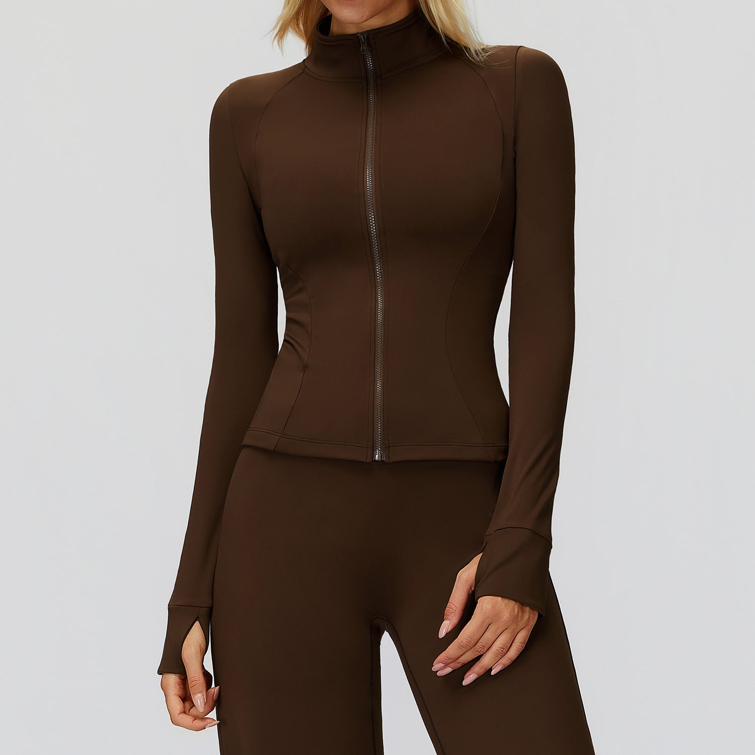 Slim-Fit Full-Zip Stand Collar Athletic Jacket with Thumbhole Cuffs