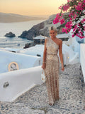 The Golden Toast One-Shoulder Sequin Maxi Dress