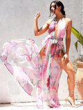 Spring Summer Women Sexy Suspenders Deep V Plunge Floral Shape Printing Slip Dress
