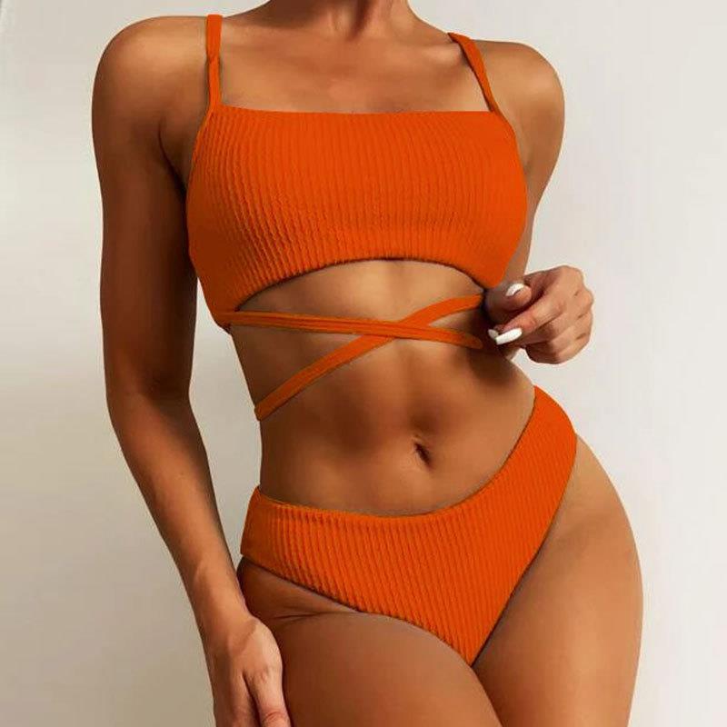 Criss-Cross Wrap Bikini Set – Ribbed Two-Piece Swimsuit