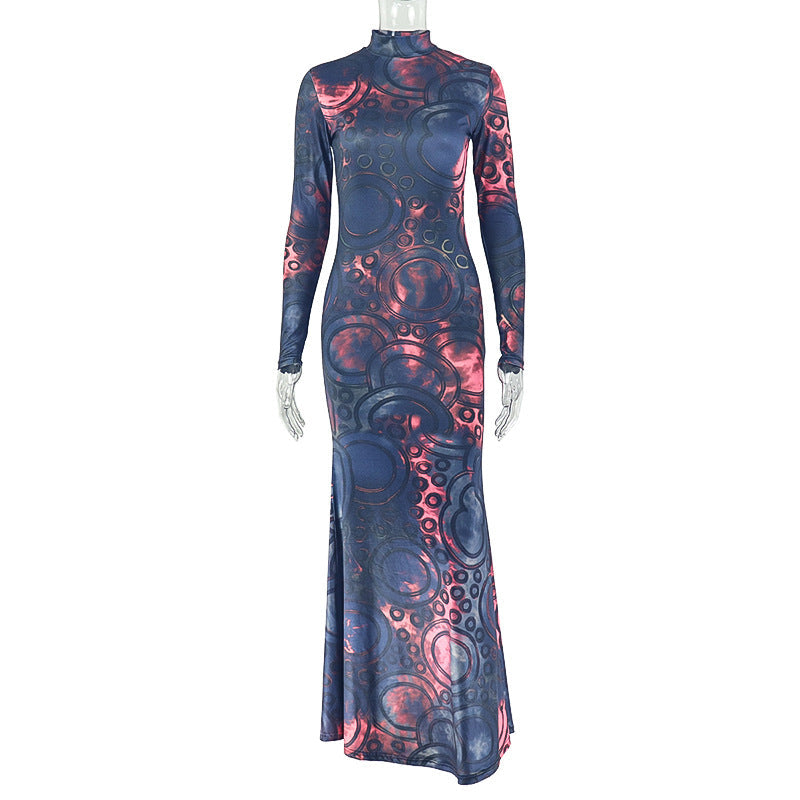 The Charm Abstract Print Stand Collar Dress