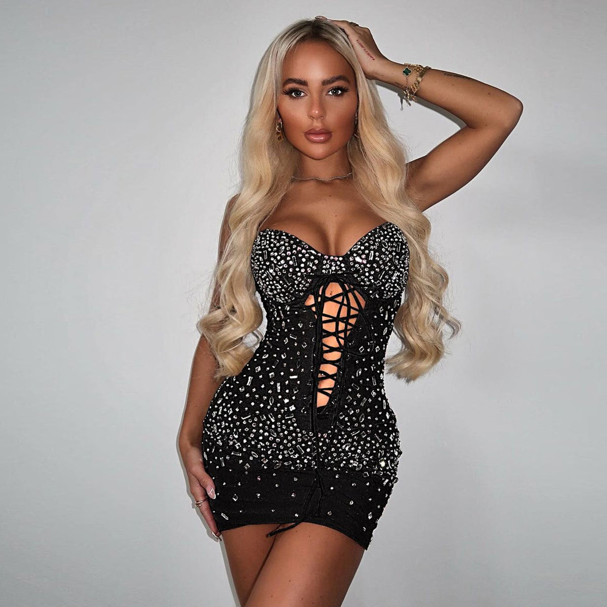 The Diamond Tie Rhinestone Bodycon Dress