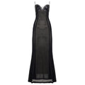 Halter Tie Strap Faux Leather Lace-Up Bustier Semi-Sheer Mesh Body-Mapping Fishtail Maxi Gown