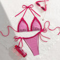 Gingham Check Ruffle-Trim Triangle Halter Bikini Set | Tie Strings & High-Cut Bottoms