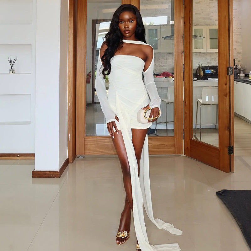 The Soft Life Asymmetrical Draped Mini Dress