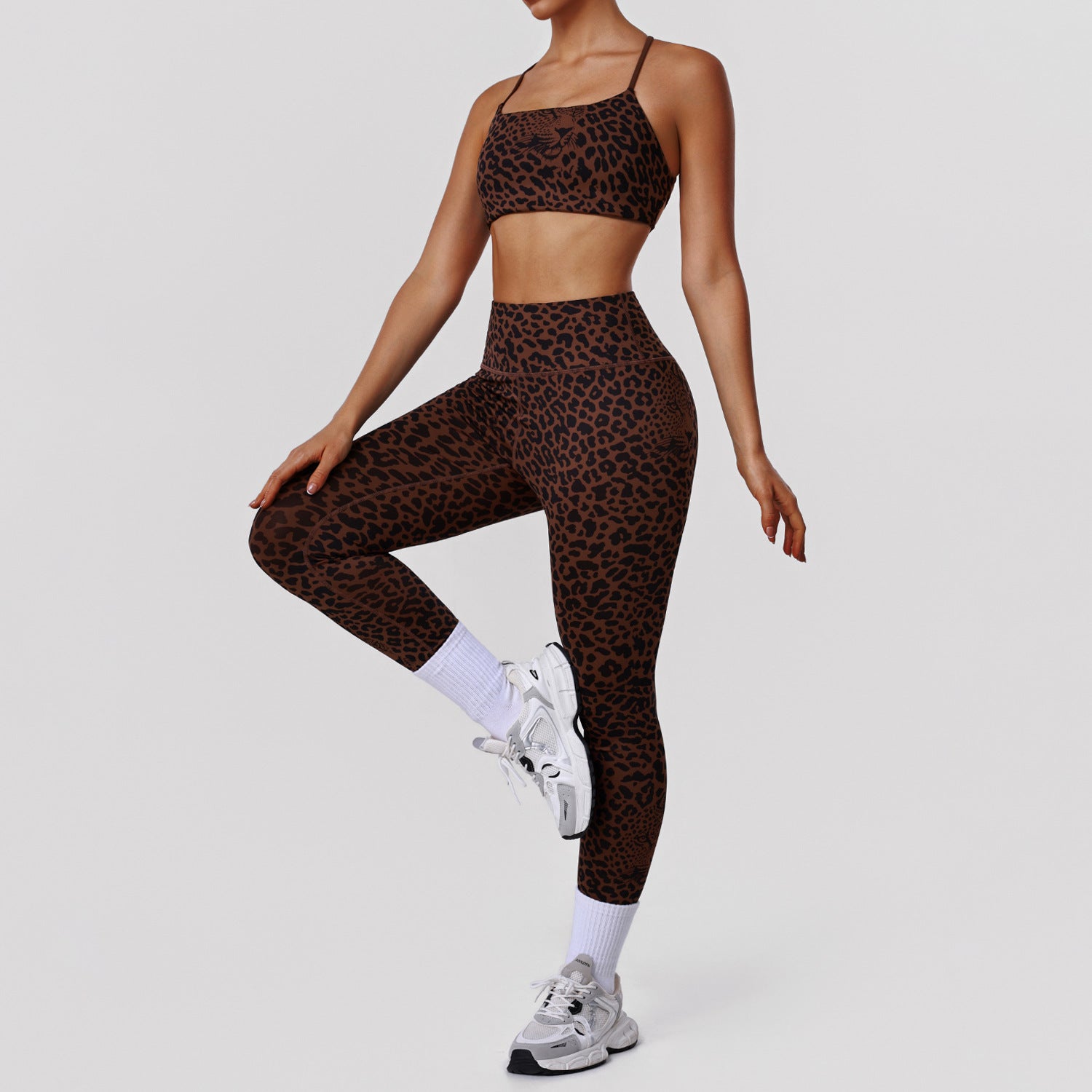 Brown Leopard Print Sports Bra & Scrunch Leggings Set