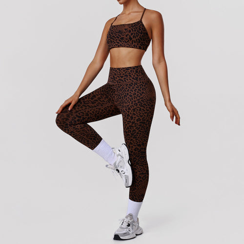 Brown Leopard Print Sports Bra & Scrunch Leggings Set
