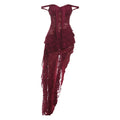 Sweetheart Off-Shoulder Lace Tiered Ruffle Asymmetric Maxi Dress