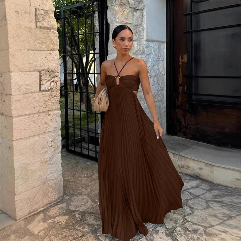 The Pleated Escape Flowing Maxi Dress