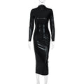 The Noir Faux Leather Slimming Maxi Dress