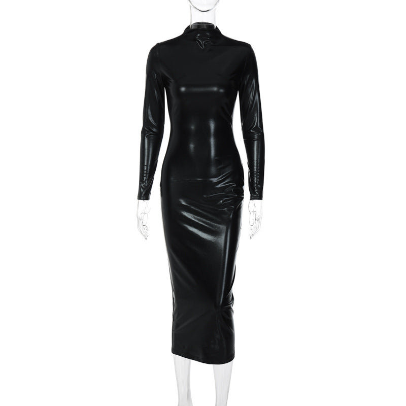 The Noir Faux Leather Slimming Maxi Dress