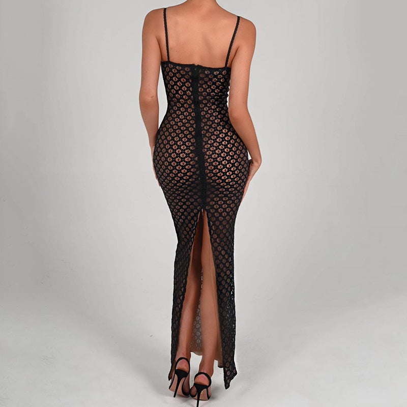 The Après Dark Lace Suspender Maxi Dress
