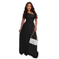 One-Shoulder Ruched Waist Voluminous Gathered Flowy A-Line Maxi Dress
