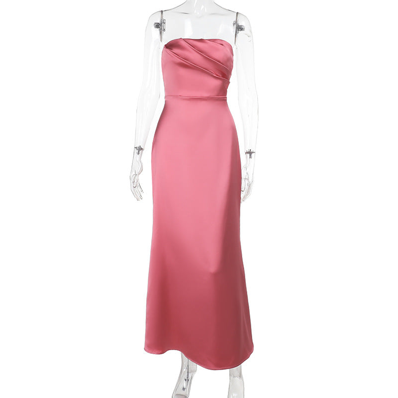 The Satin Toast Strapless Maxi Dress