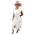 Ribbed Knit Fringe Trim Asymmetric Bodycon Midi Dress