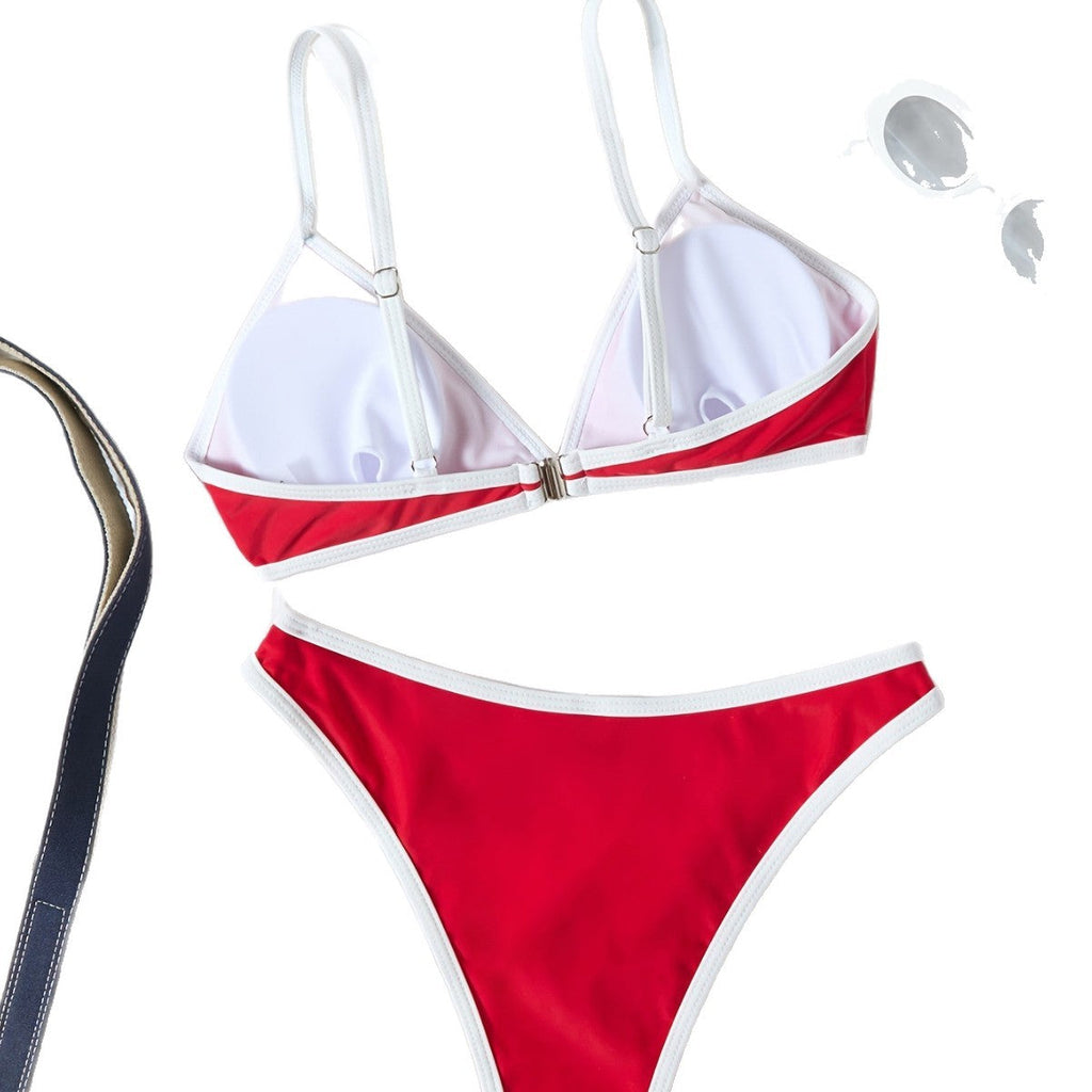 Triangle Bikini Set with Contrast Trim – Sporty Two-Piece Swimsuit