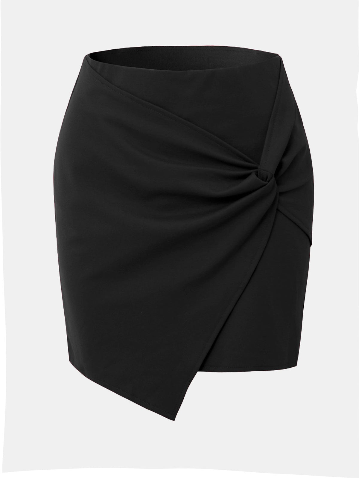 Wrap Front Asymmetric Hem High-Waist Pencil Mini Skirt
