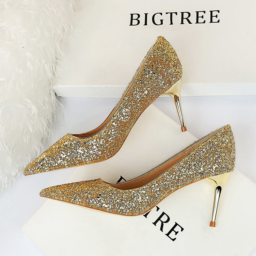 Glitter Sequin Pointed-Toe Stiletto Pump | 7cm Slim Heel & Going-Out Luxe