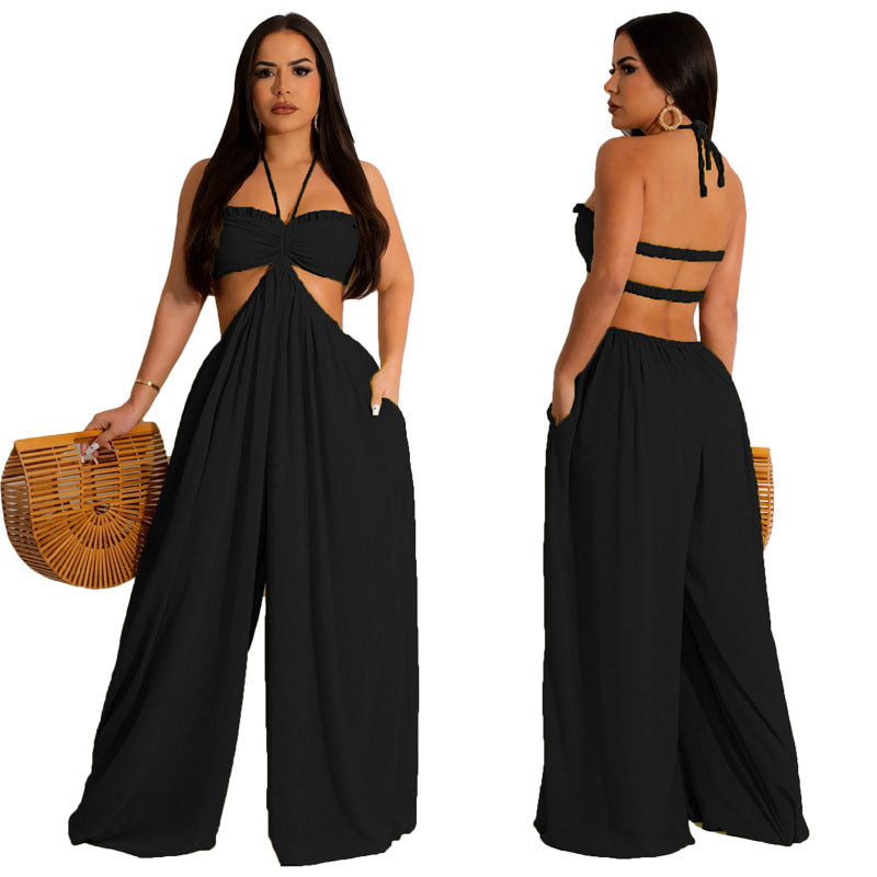 Sun Goddess Twist Knot Cutout Wide-Leg Palazzo Jumpsuit