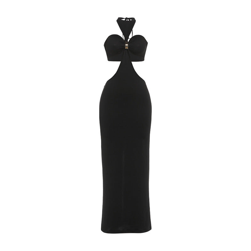 Black Halter Neck Cutout Bodycon Maxi Dress