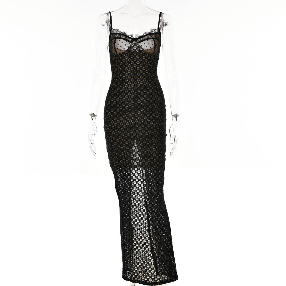 The Après Dark Lace Suspender Maxi Dress