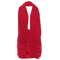 Cowl Neck Braided Trim Deep Plunge Backless Ruched Bodycon Mini Dress