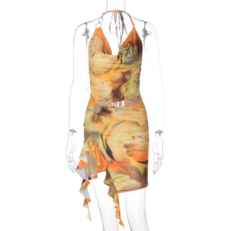 Painted Girl Mesh Halter & Ruffle Skirt Set