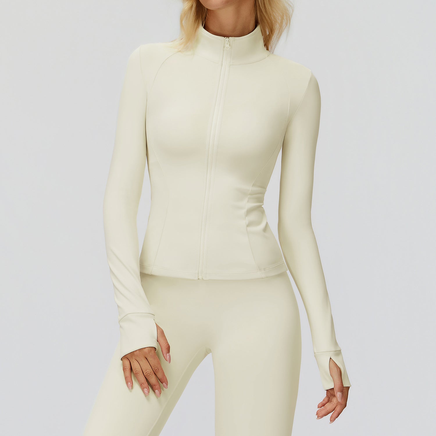 Slim-Fit Full-Zip Stand Collar Athletic Jacket with Thumbhole Cuffs