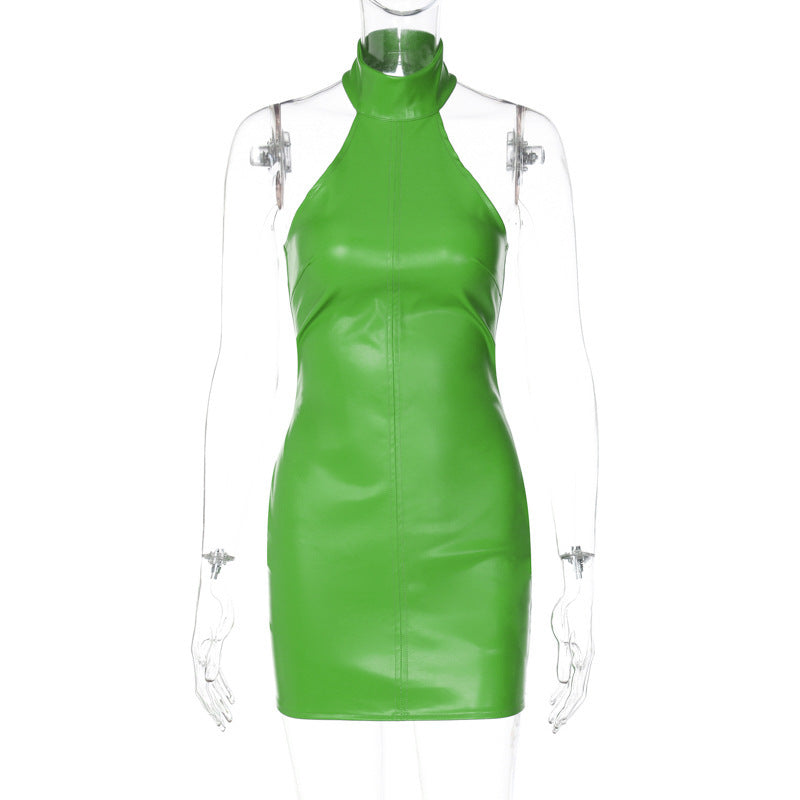Faux Leather Braided Halter Neck Bodycon Mini Dress