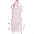 Scarf-Neck Ruched Bodycon Mini Dress