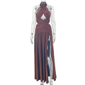 Cross-Halter Cutout Waist Backless High Slit Maxi Dress