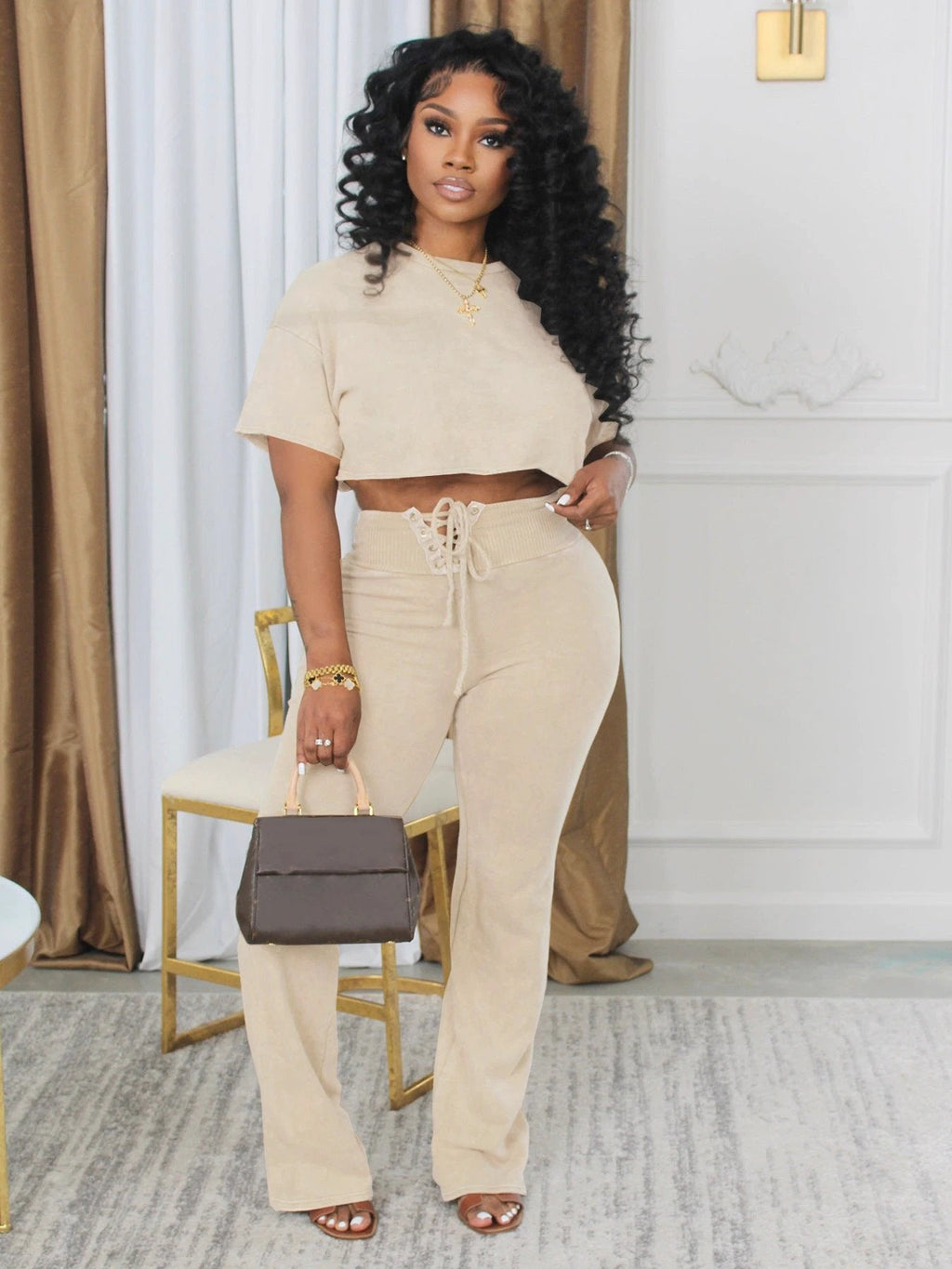 The Leisure Poise Crop Top & Lace-Up Pants Set