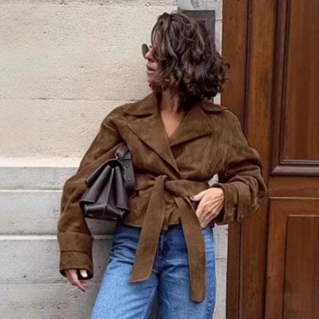 The Café Muse Suede-Look Wrap Jacket
