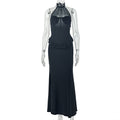 Gathered Ruffle High Halter Neck Boned Bust Open Back Bodycon Maxi Dress