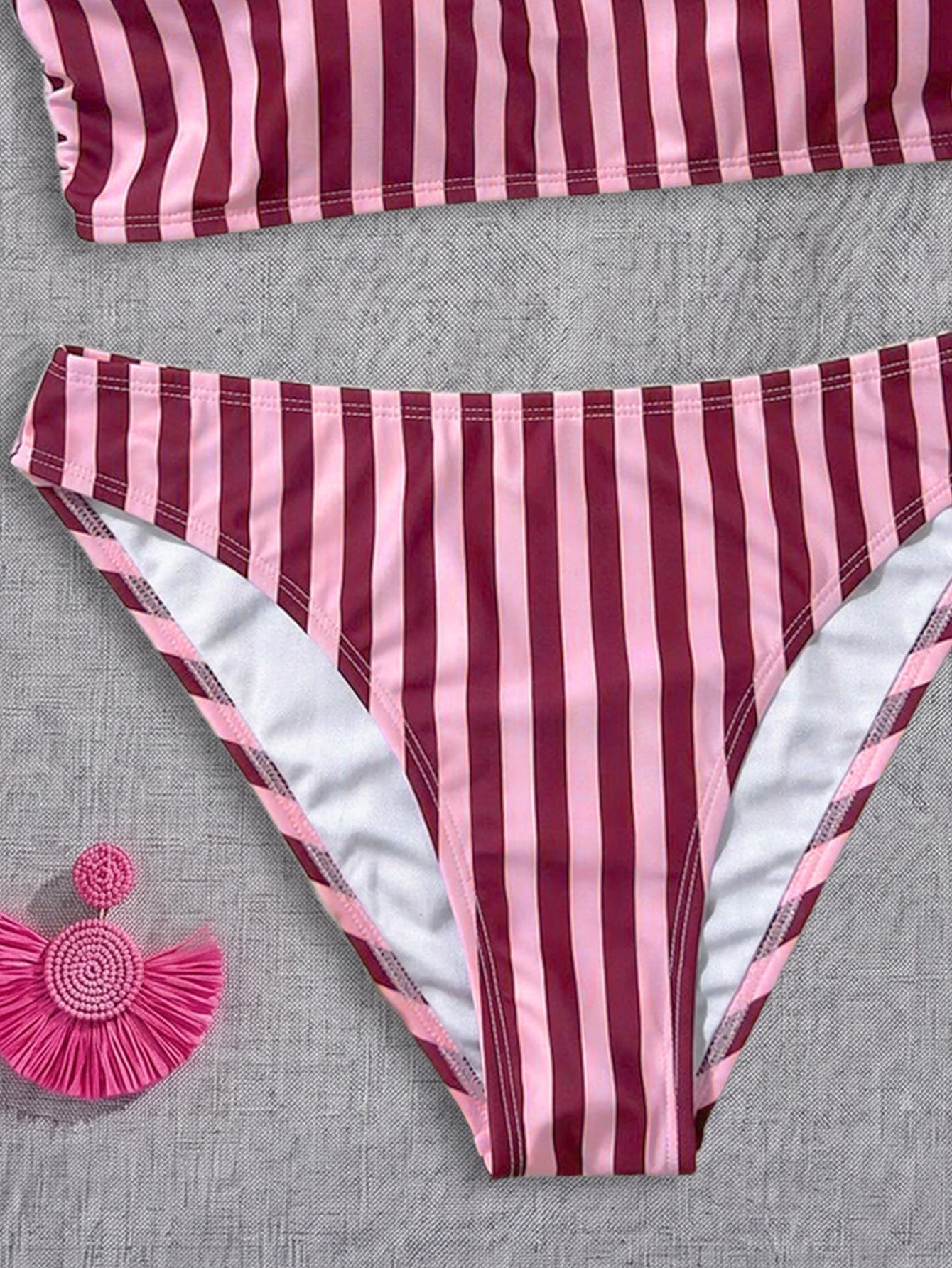 Stripe One-Shoulder Bandeau Bikini Set | Low-Rise Cheeky Bottoms & Asymmetric Strap