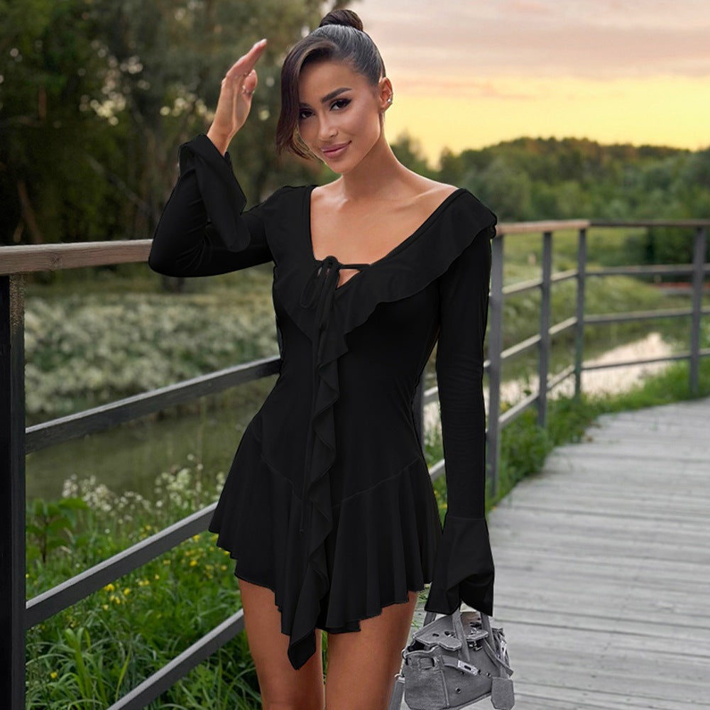 The Ruffle Romance Bell-Sleeve Mini Dress