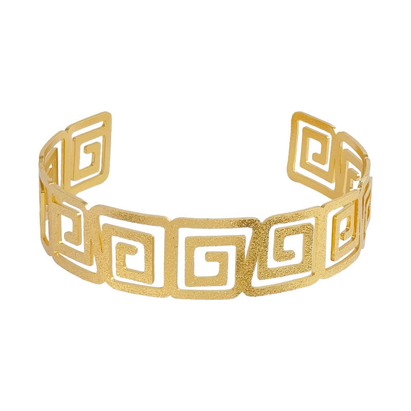Greek Key Cutout Wide Cuff Bracelet | Adjustable Open Bangle
