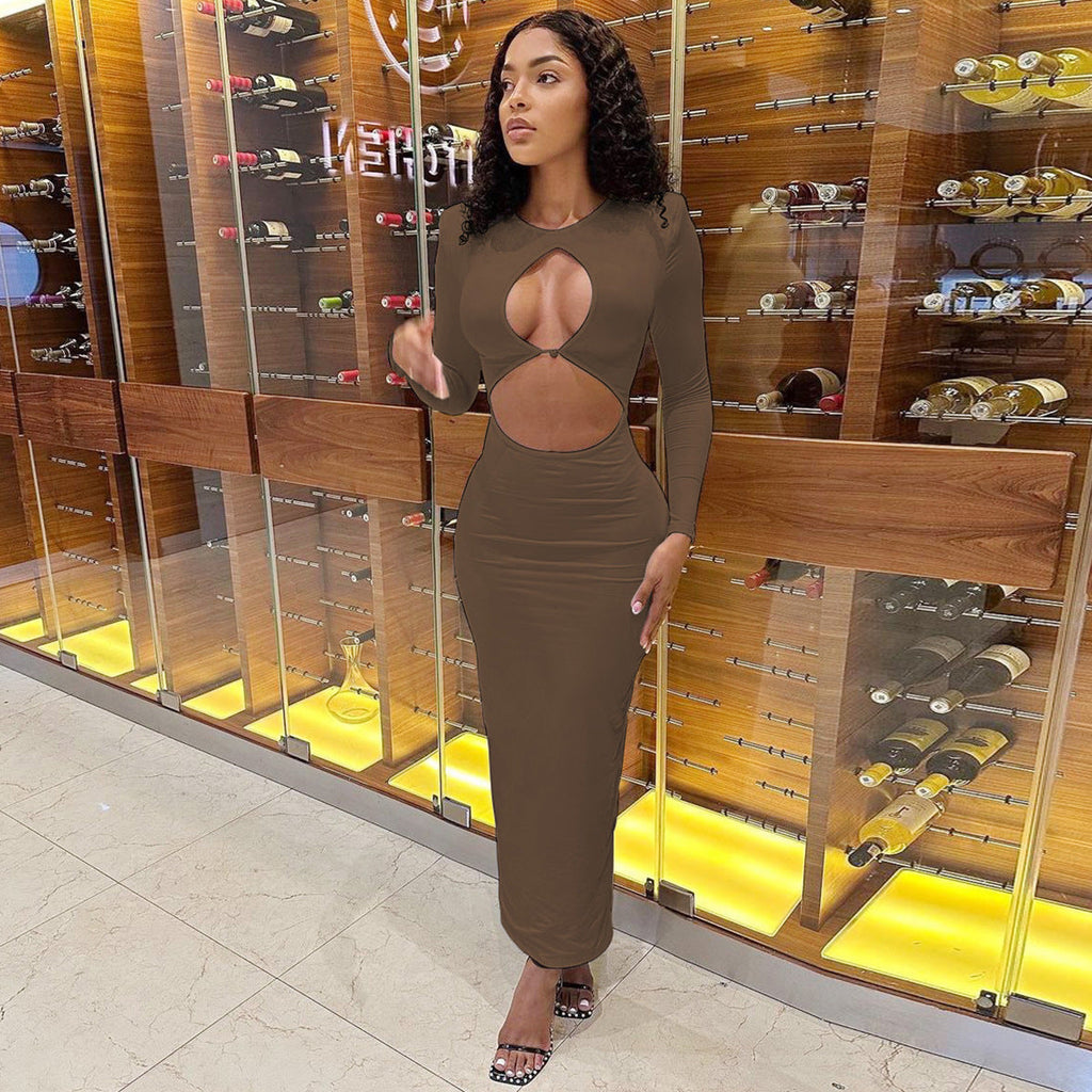 Cutout Bodycon Maxi Dress | Long Sleeve Split Dress