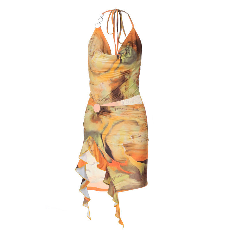 Painted Girl Mesh Halter & Ruffle Skirt Set