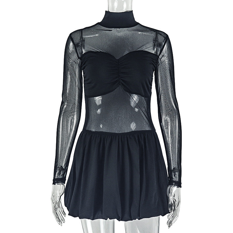 Pleated Sheer A-Line Party Dress