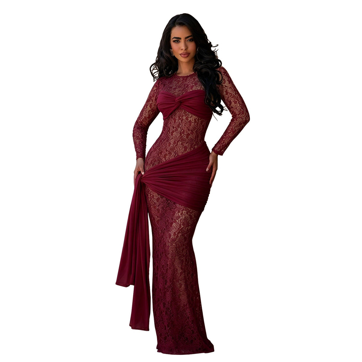The Lace Affair Draped Maxi Dress
