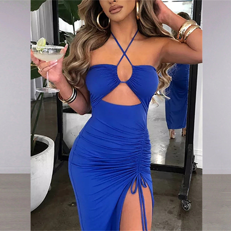 The Sultry Halter Cutout Ruched Maxi Dress