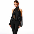 Sheer Mesh Halter Batwing Top & Capri Leggings Set